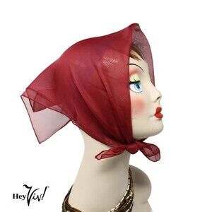 Burgundy Sheer Chiffon Scarf 50s Style for Head Neck  21" Square - Hey Viv